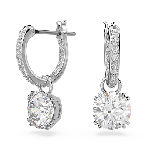 Pendientes Stilla, Talla redonda, Blancos, Recubrimiento en rodio