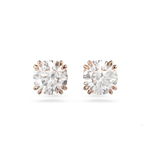 Pendientes de botón Constella, Talla redonda, Blancos, Baño tono oro rosa