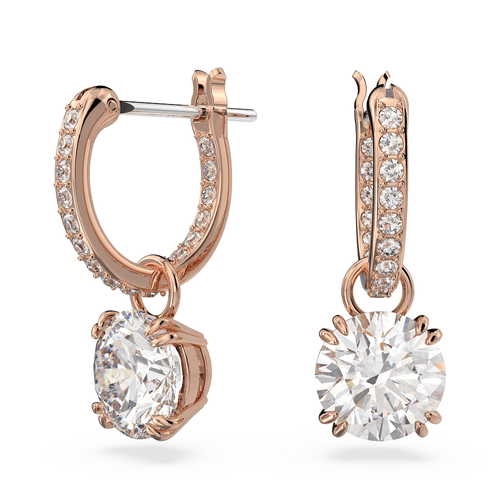 Pendientes Constella, Talla redonda, Blancos, Baño tono oro rosa