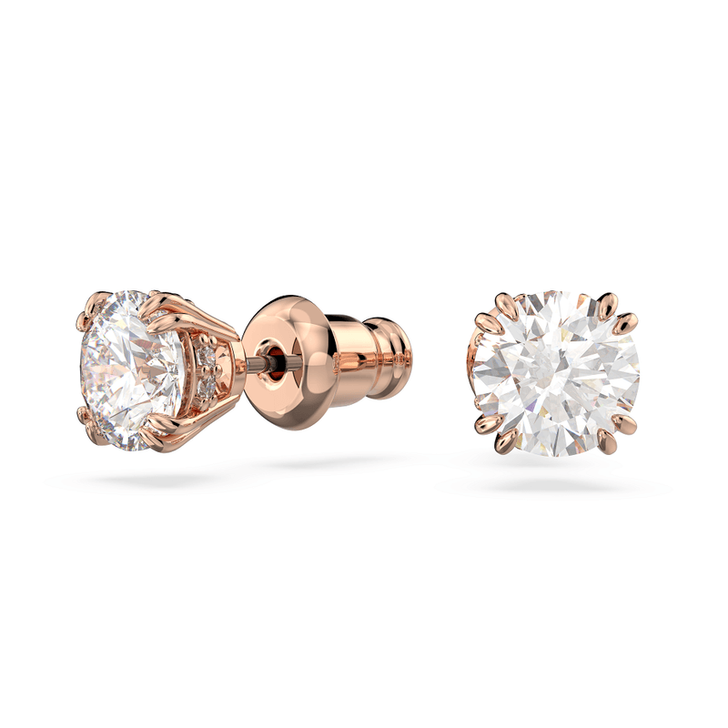 Pendientes-de-boton-Constella-Talla-redonda-Blancos-Baño-tono-oro-rosa