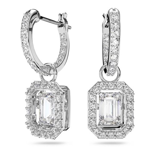 Pendientes Millenia, Talla octogonal, Blancos, Baño de rodio