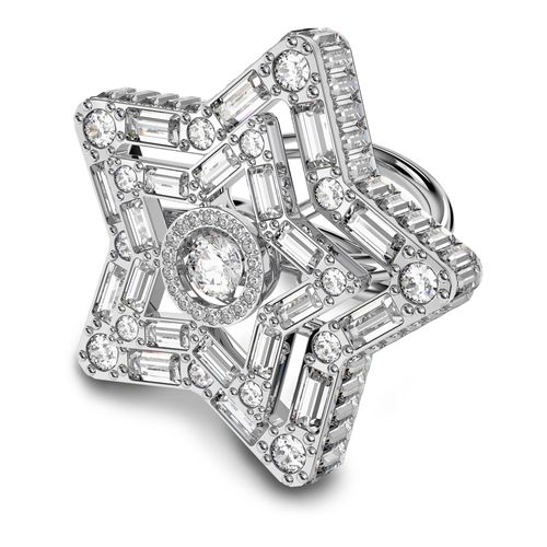Anillo de cóctel Stella, Estrella, Blanco, Baño de rodio
