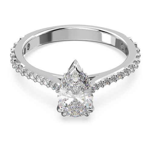 Anillo de cóctel Millenia, Talla pera, Pavé, Blanco, Baño de rodio