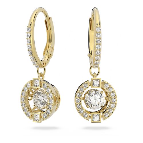 Pendientes Swarovski Sparkling Dance, Talla redonda, Blancos, Baño tono oro