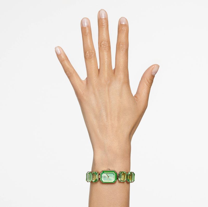 Reloj--Pulsera-de-talla-octogonal--Verde-Acabado-tono-oro-champan