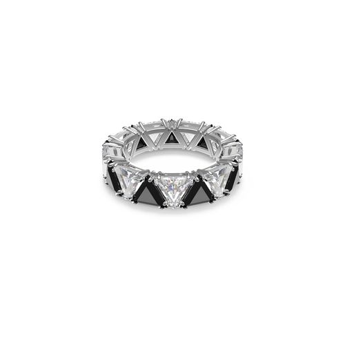 Anillo de cóctel Millenia, Cristales de talla triangular, Negro, Baño de rodio