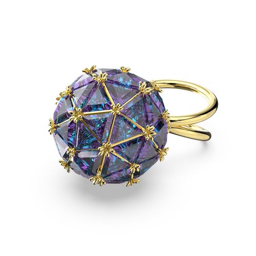 Anillo de cóctel Curiosa, Talla triangular, Azules, Baño tono oro