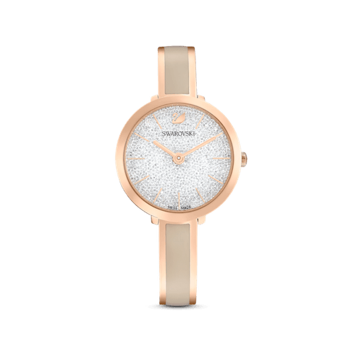 Reloj Crystalline Delight, Brazalete de metal, Gris, Acabado tono oro rosa