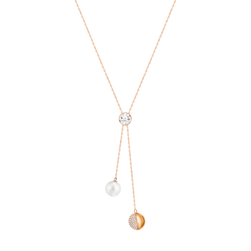 Collar en Y Forward, Blanco, Baño tono oro rosa