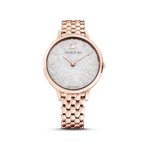 Reloj Crystalline Joy, Brazalete de metal, Blanco, Acabado tono oro rosa