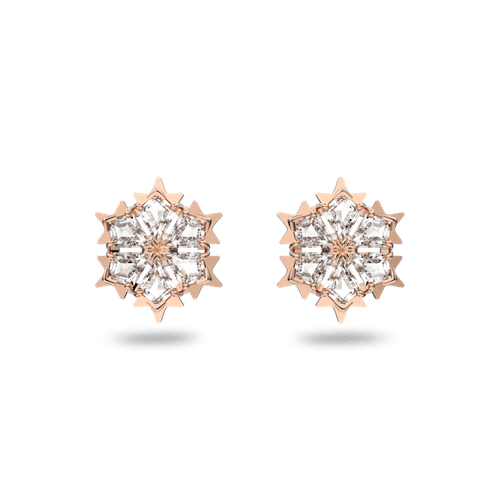 Pendientes de botón Magic, Blancos, Baño tono oro rosa