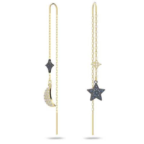 Pendientes de botón Swarovski Symbolic Moon, Luna y estrella, Azules, Combinación de acabados metálicos