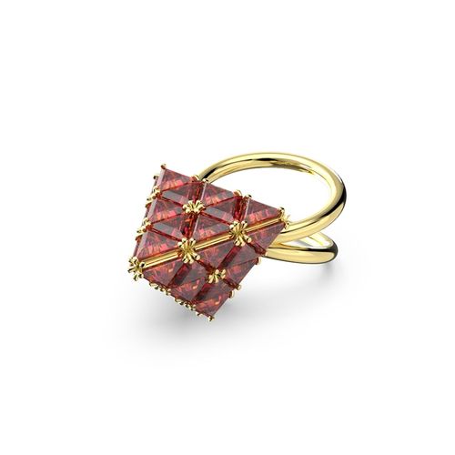 Anillo de cóctel Curiosa, Talla triangular, Rojo, Baño tono oro