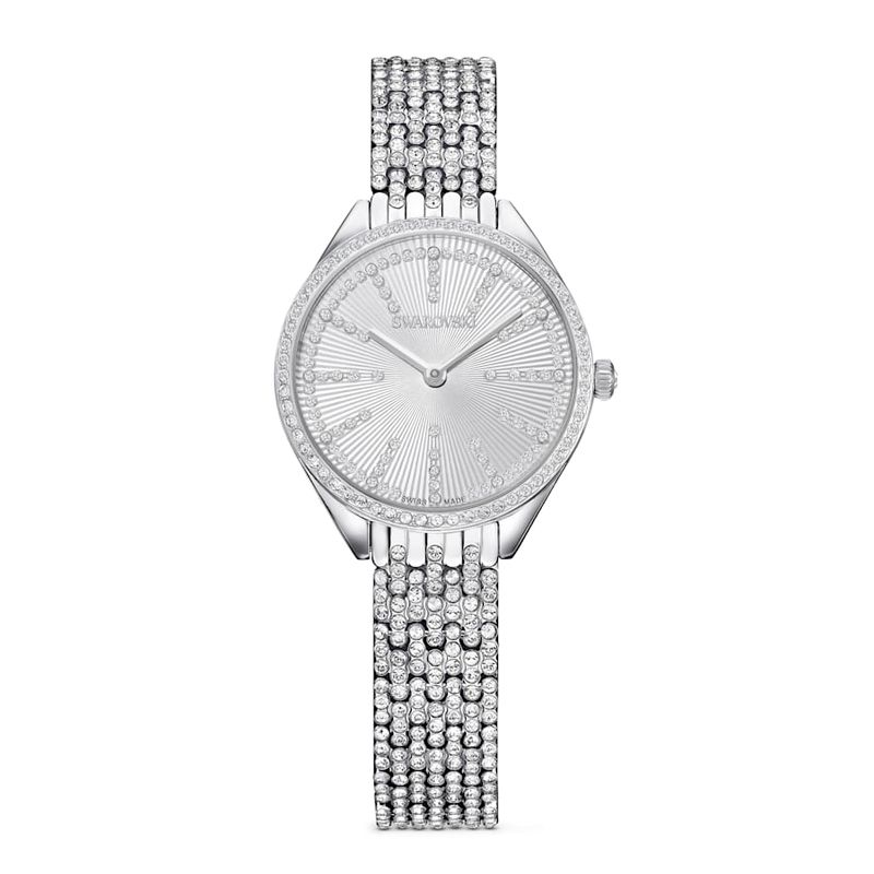 Reloj-Attract-Fabricado-en-Suiza-Recubierto-en-pave-Brazalete-de-metal-Tono-plateado-Acero-inoxidable