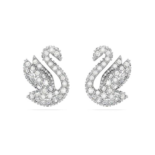 Pendientes de botón Swarovski Iconic Swan, Cisne, Blancos, Baño de rodio