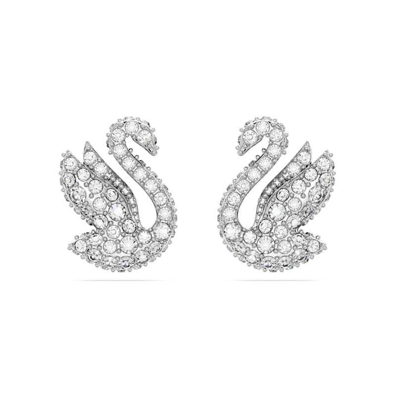 Pendientes-de-boton-Swarovski-Iconic-Swan-Cisne-Blancos-Baño-de-rodio