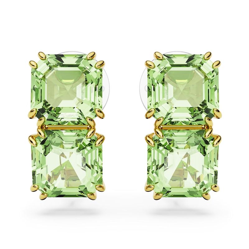 Pendientes-de-clip-Millenia-Talla-cuadrada-Verdes-Baño-tono-oro