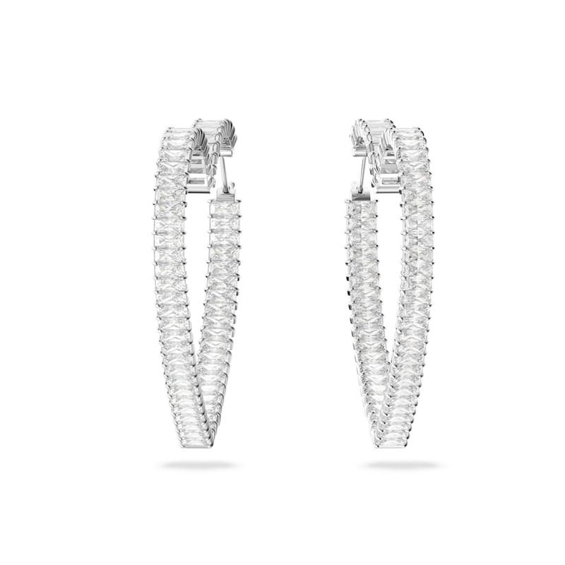 Pendientes-de-aro-Matrix-Corazon-Grandes-Blancos-Baño-de-rodio