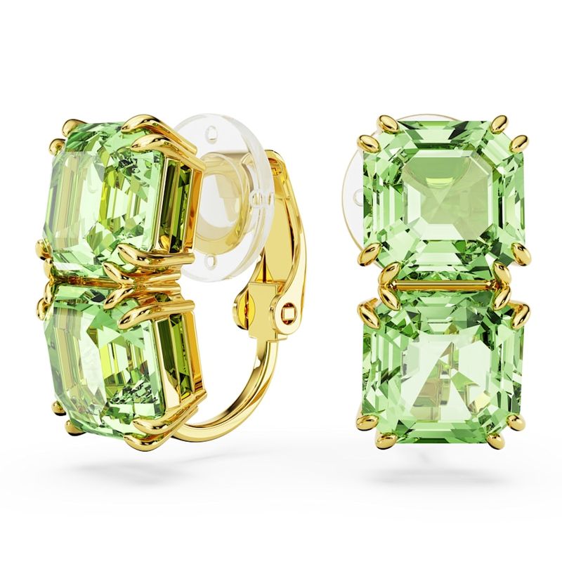 Pendientes-de-clip-Millenia-Talla-cuadrada-Verdes-Baño-tono-oro