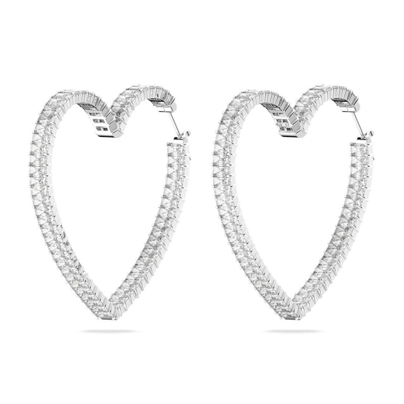 Pendientes-de-aro-Matrix-Corazon-Grandes-Blancos-Baño-de-rodio