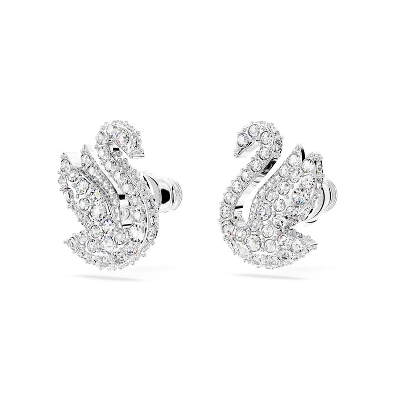 Pendientes-de-boton-Swarovski-Iconic-Swan-Cisne-Blancos-Baño-de-rodio