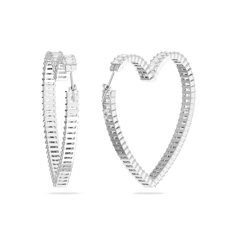 Pendientes-de-aro-Matrix-Corazon-Grandes-Blancos-Baño-de-rodio