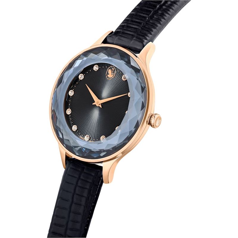 Reloj-Octea-Nova-Fabricado-en-Suiza-Correa-de-piel-Negro-Acabado-tono-oro-rosa