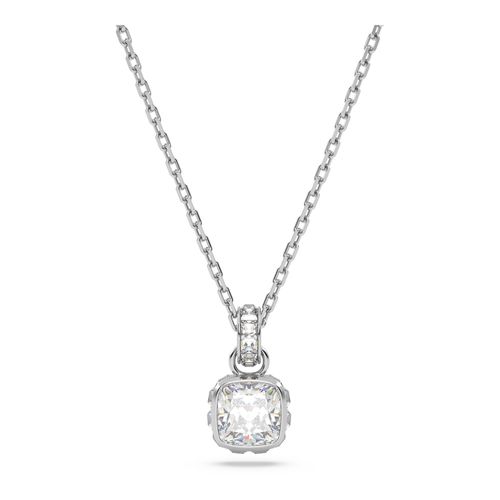 Colgante Birthstone, Talla cuadrada, Abril, Blanco, Baño de rodio