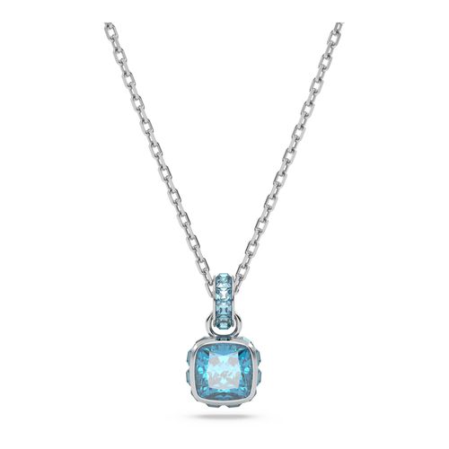 Colgante Birthstone, Talla cuadrada, Diciembre, Azul, Baño de rodio