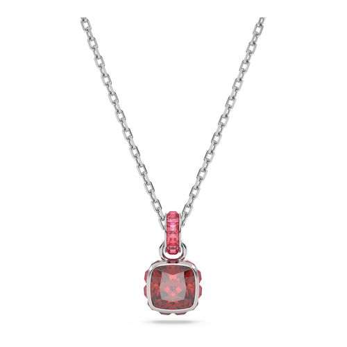Colgante Birthstone, Talla cuadrada, Enero, Rojo, Baño de rodio