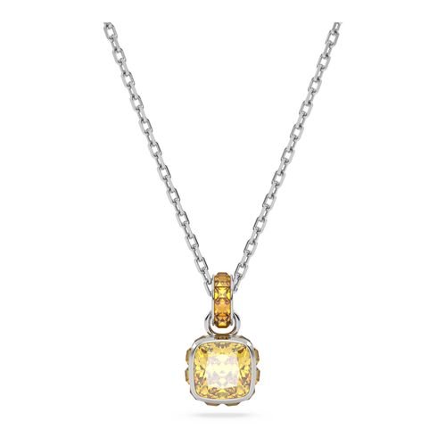 Colgante Birthstone, Talla cuadrada, Noviembre, Amarillo, Baño de rodio