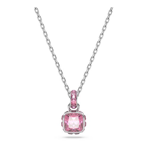 Colgante Birthstone, Talla cuadrada, Octubre, Rosa, Baño de rodio