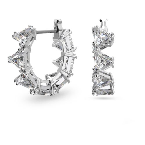 Pendientes de aro Ortyx, Talla triangular, Pequeños, Blancos, Baño de rodio