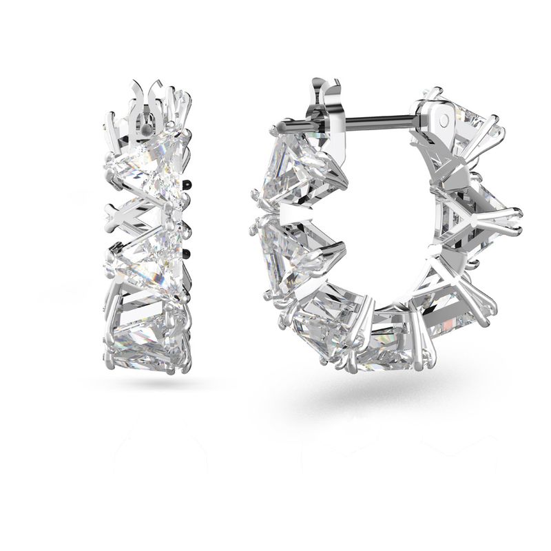 Pendientes-de-aro-Ortyx-Talla-triangular-Pequeños-Blancos-Baño-de-rodio