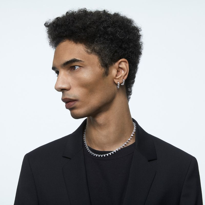 Pendientes-de-aro-Ortyx-Talla-triangular-Pequeños-Blancos-Baño-de-rodio