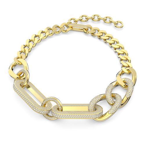 Collar Dextera, Arte, Mezcla de eslabones, Grande, Blanco, Baño tono oro