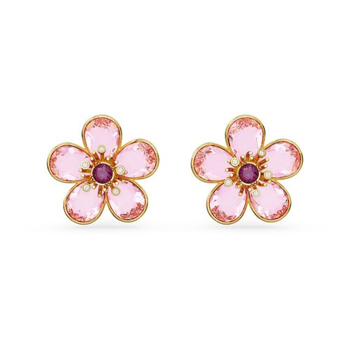 Pendientes de botón Florere, Flor, Rosas, Baño tono oro
