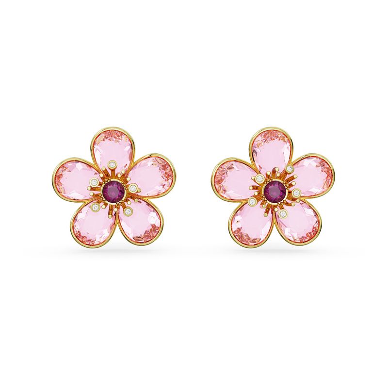 Pendientes-de-boton-Florere-Flor-Rosas-Baño-tono-oro