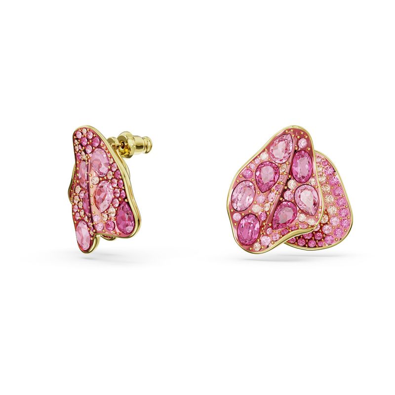 Pendientes-de-boton-Florere-Diseño-asimetrico-Flor-Rosas-Baño-tono-oro