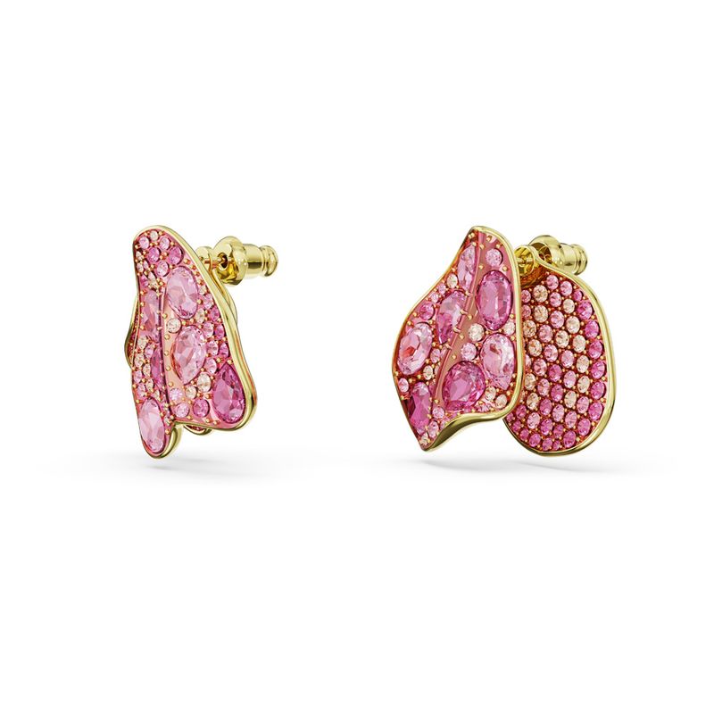 Pendientes-de-boton-Florere-Diseño-asimetrico-Flor-Rosas-Baño-tono-oro