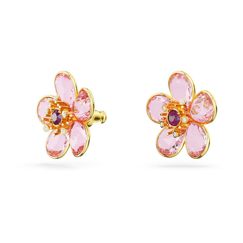 Pendientes-de-boton-Florere-Flor-Rosas-Baño-tono-oro