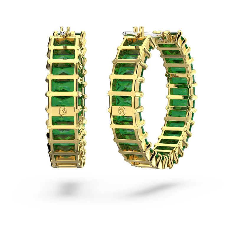 Pendientes-de-aro-Matrix-Talla-baguette-Verdes-Baño-tono-oro