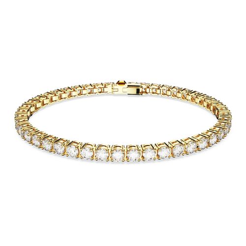 Pulsera Matrix Tennis, Talla redonda, Pequeña, Blanca, Baño tono oro