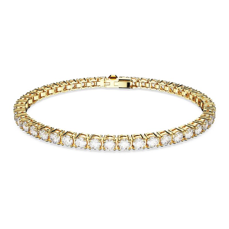 Pulsera-Matrix-Tennis-Talla-redonda-Pequeña-Blanca-Baño-tono-oro