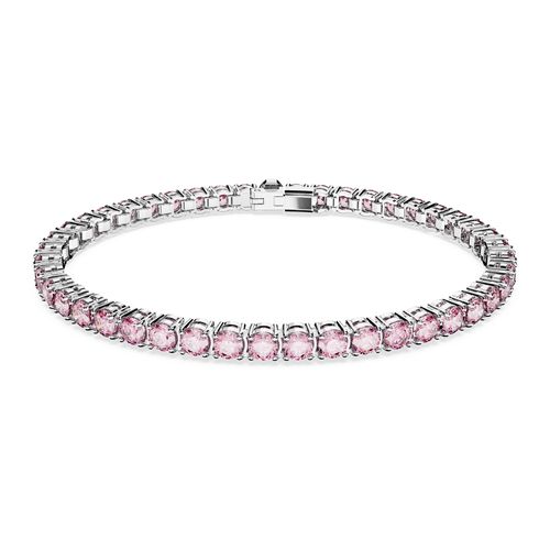 Pulsera Matrix Tennis, Talla redonda, Pequeña, Rosa, Baño de rodio