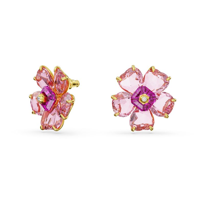 Pendientes-de-boton-Florere-Flor-Rosas-Baño-tono-oro