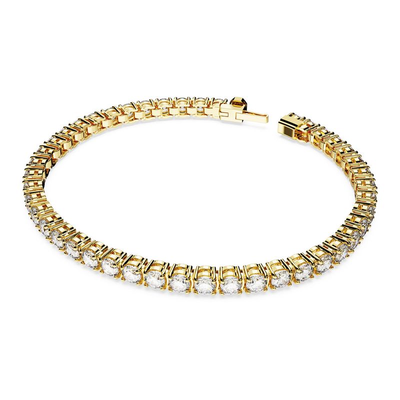 Pulsera-Matrix-Tennis-Talla-redonda-Pequeña-Blanca-Baño-tono-oro