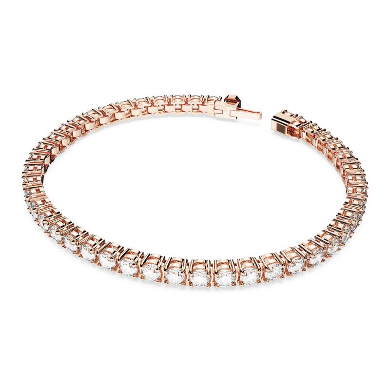 Pulsera-Matrix-Tennis-Talla-redonda-Pequeña-Blanca-Baño-tono-oro-rosa