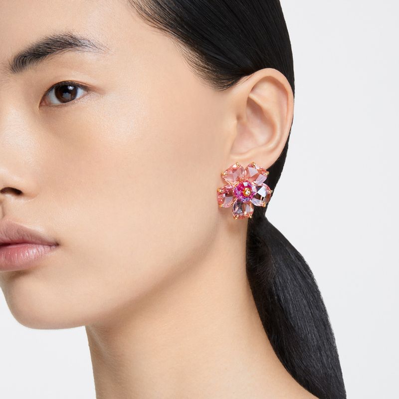 Pendientes-de-boton-Florere-Flor-Rosas-Baño-tono-oro