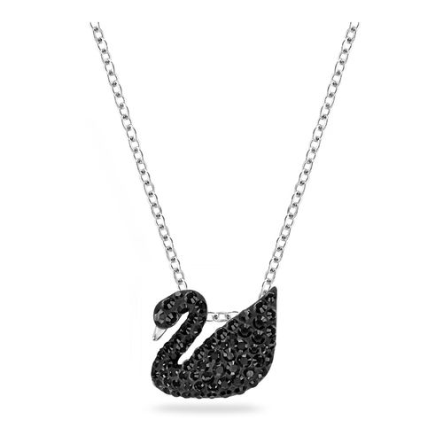 Colgante Iconic Swan, pequeño, negro, baño de rodio